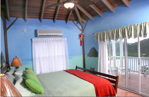 USVI St John rental villa Arco Iris StarFruit bedroom with king bed, and private bathroom