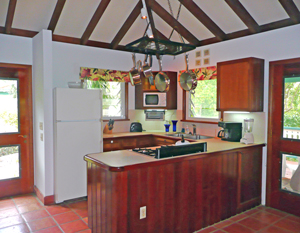 St John USVI cottage Cactus Flower kitchen has all the conveniences of home and great views