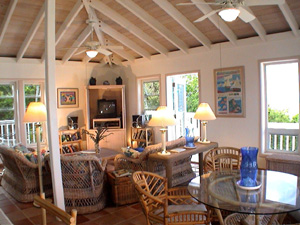 St John USVI vacation rental Viewtiful living room with entertainment centerand high ceilings