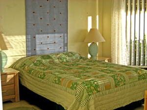 St John USVI Vacation Rental Soft Winds fourth bedroom with queen bed, private bath and private deck