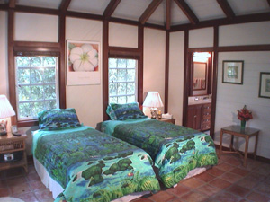 St John Rental Home Tree Tops upper guest bedroom with twin beds and private bath